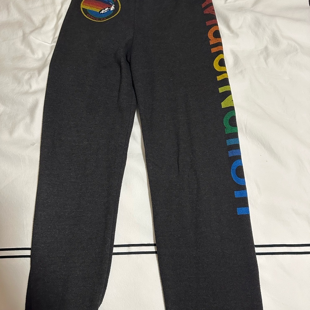 Aviator Nation Kids Size 14 Charcoal Sweatpants with Rainbow logo